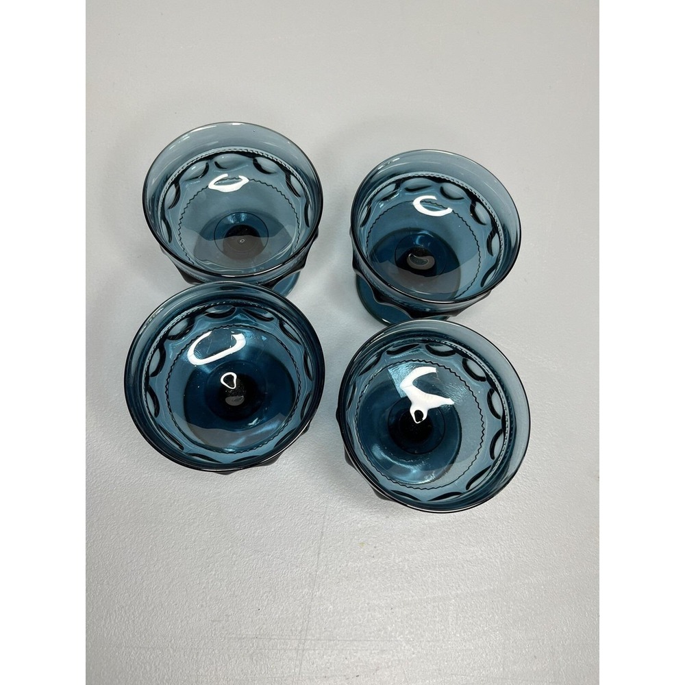 Kings Crown Thumbprint Indiana Glass Teal Blue Sherbet Dessert Glasses - 4 - Picture 4 of 4